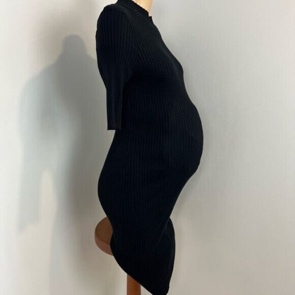 Rose Maternite Dresses & Skirts - Rose Maternite Medium Maternity Pregnancy Stretch Black Midi Dress Ribbed